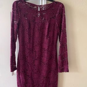 New IN San Francisco lace stretch party cocktail dress burgundy wine maroon
